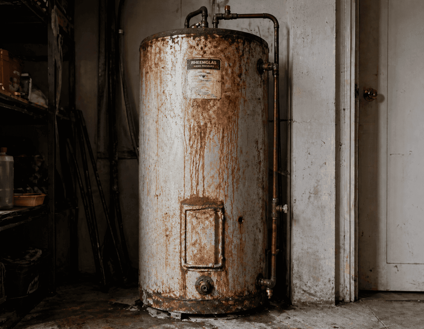 Old rusty hot water cylinder