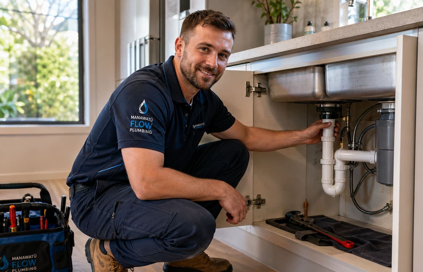 Manawatū Flow plumber on the job